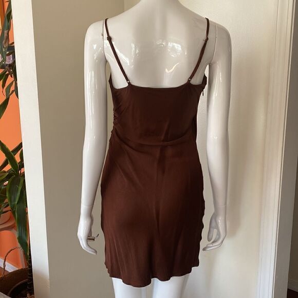Zara Chocolate Brown Wrap Bust Ruched Side Mini Slip Dress Size XS - Picture 6 of 12